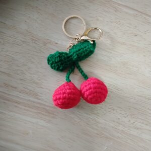 Handmade Crochet Cherry Keychain With Aesthetic Double Bag Charm Accessory