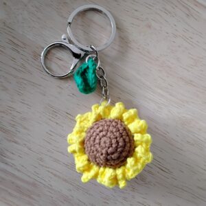Handmade Crochet Sunflower Keychain With Aesthetic Floral Bag Charm Accessory