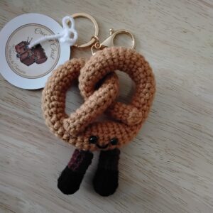 Handmade Crochet Pretzel Keychain With Aesthetic Food Bag Charm Accessory