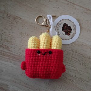 Handmade Crochet French Fries Keychain With Aesthetic Food Bag Charm Accessory