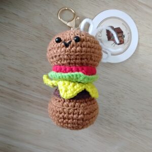 Handmade Crochet Burger Keychain With Aesthetic Food Bag Charm Accessory