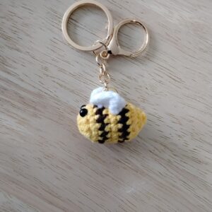 Handmade Crochet Bee Keychain With Aesthetic Mini Bag Charm Accessory