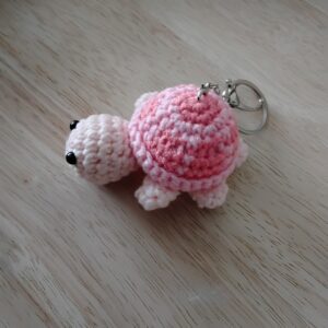 Handmade Pink Crochet Turtle Keychain With Cute Animal Bag Charm