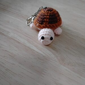 Handmade Brown Crochet Turtle Keychain With Cute Animal Bag Charm