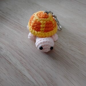 Handmade Yellow Orange Crochet Turtle Keychain With Cute Animal Bag Charm