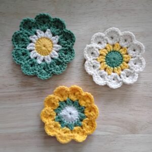 Handmade Crochet Floral Coasters Set With Multicolor Daisy Drink Coasters