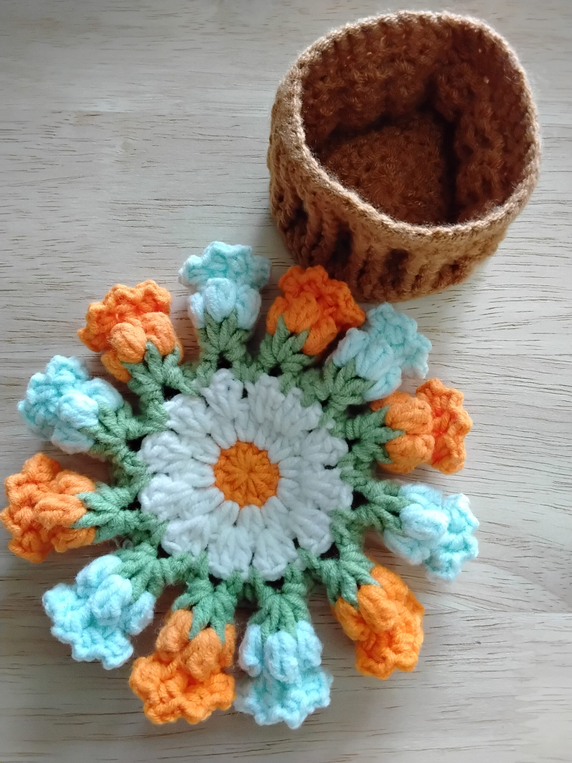 Handmade Crochet Floral Coaster With Colorful Tulip Daisy Design Accessory