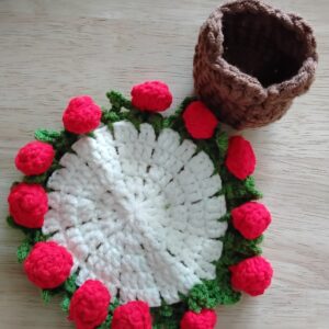 Handmade Crochet Floral Coaster With 3D Rose Border Design Accessory