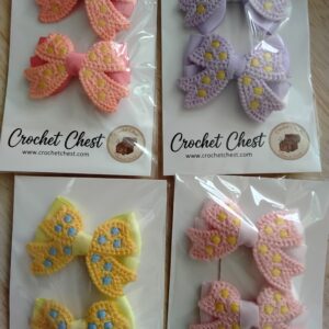 Handmade Crochet Bow Hair Clips With Colorful Ribbon Bow Design Set