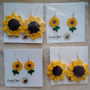 Handmade Crochet Sunflower Earrings With Floral Dangle Jewelry Design Available