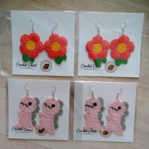 Handmade Crochet Flower Dinosaur Earrings With Cute Colorful Boho Jewelry Designs