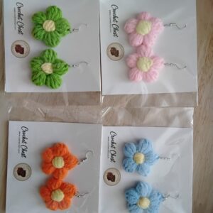 Handmade Crochet Double Flower Earrings With Cute Lightweight Boho Jewelry