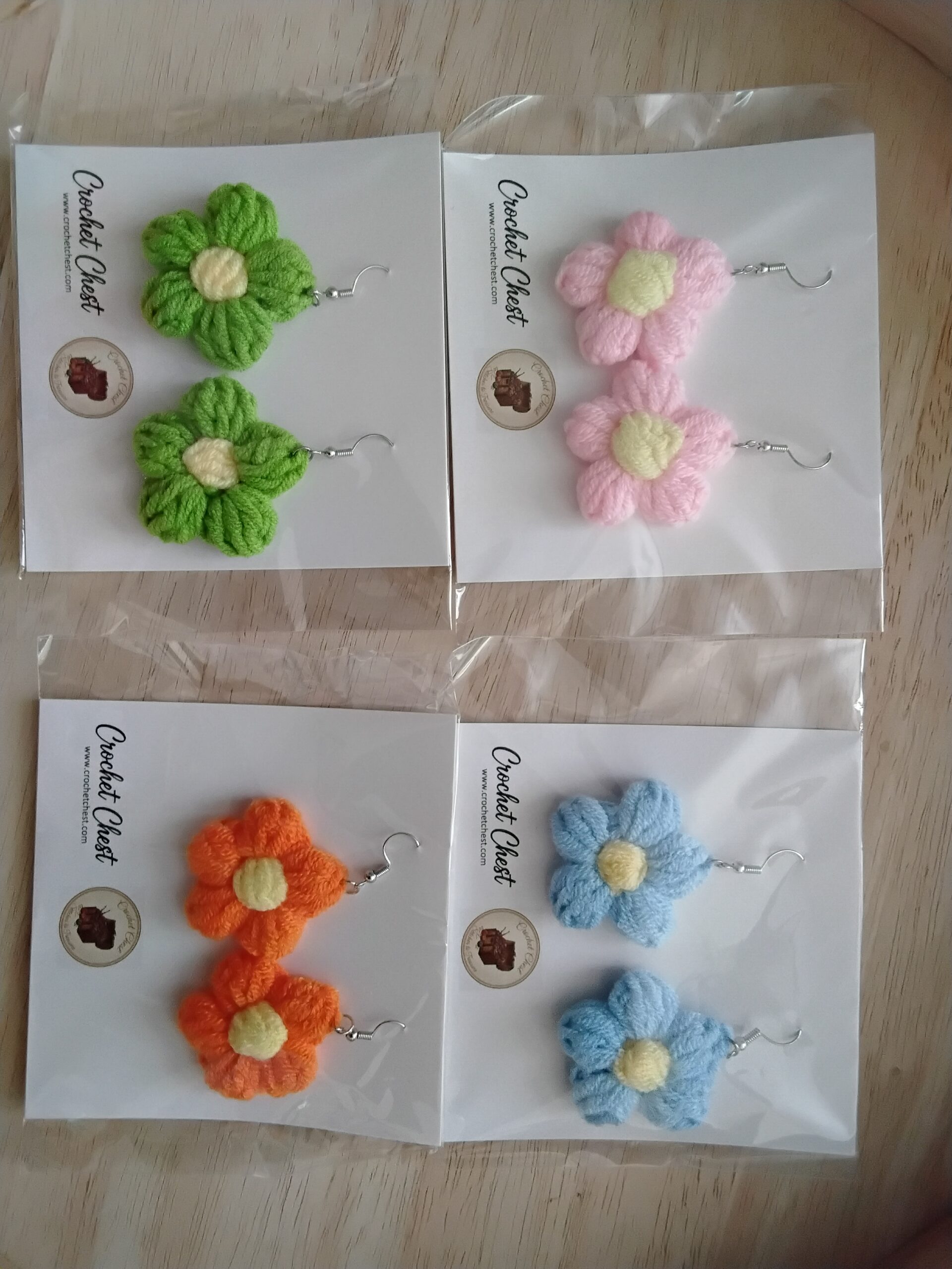 Handmade Crochet Double Flower Earrings With Cute Lightweight Boho Jewelry