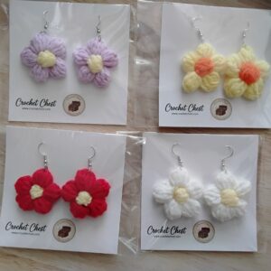 Handmade Crochet Flower Earrings Set With Cute Floral Dangle Earrings