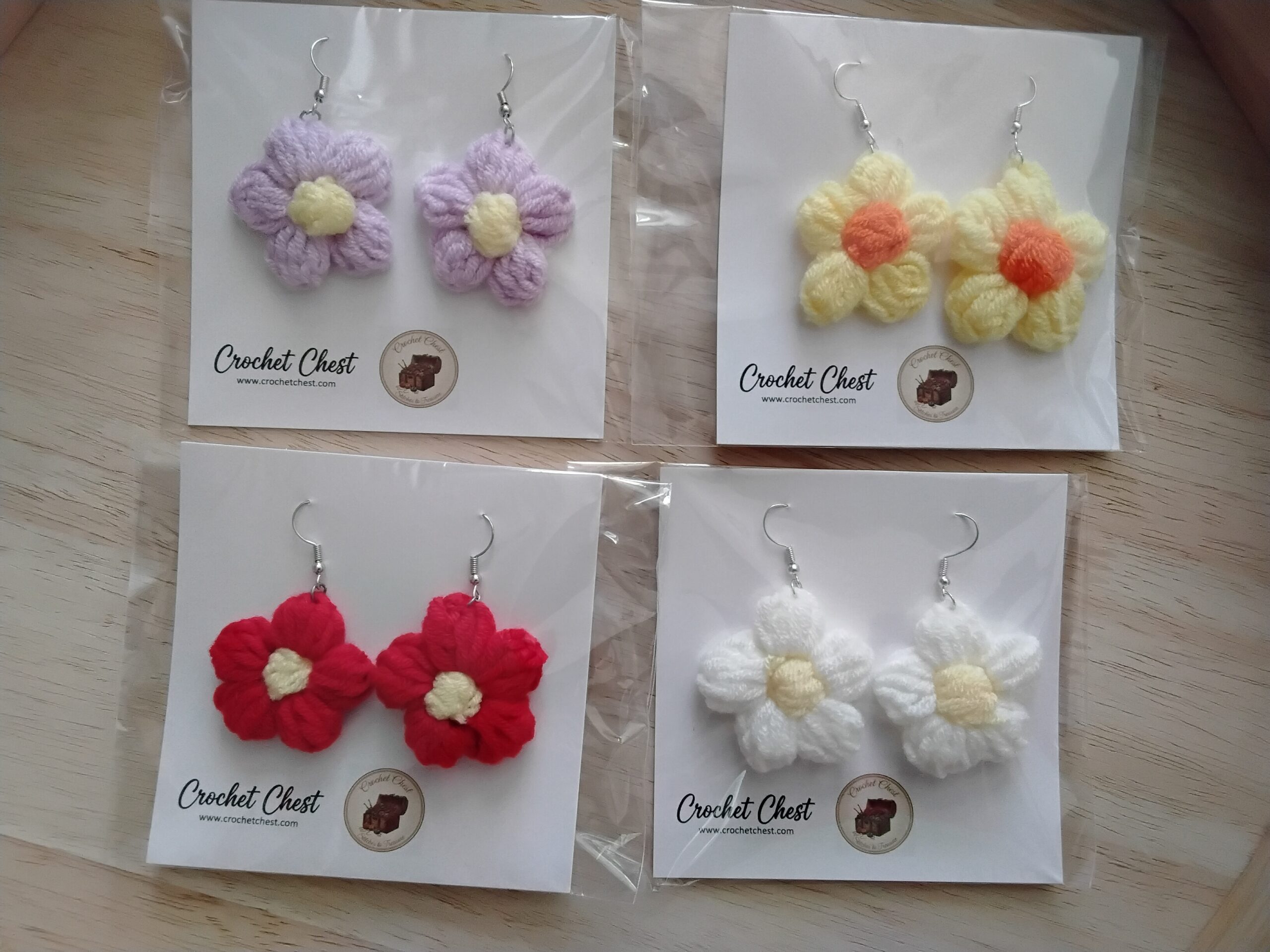 Handmade Crochet Flower Earrings Set With Cute Floral Dangle Earrings
