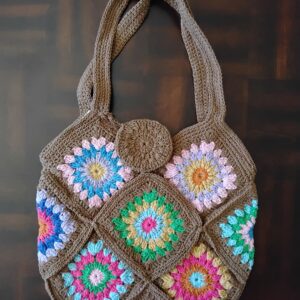 Handmade Crochet Granny Square Tote Bag With Floral Boho Patchwork Design