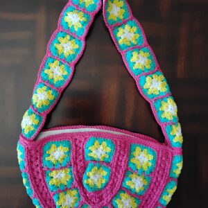 Handmade Crochet Granny Square Bag With Colorful Boho Floral Design