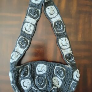 Handmade Crochet Smile Granny Square Bag With Cute Boho Tote Design