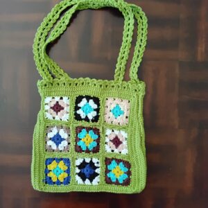 Handmade Crochet Granny Square Tote With Olive Green Boho Shoulder Bag
