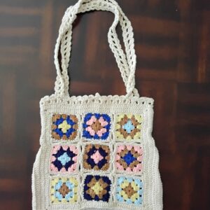 Handmade Crochet Granny Square Tote With Classic Multicolor Shoulder Bag Design