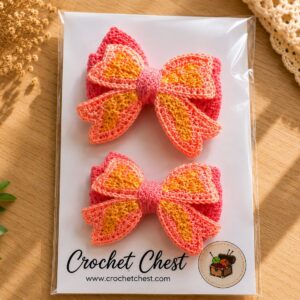 Handmade Crochet Bow Hair Clips Pink Orange Girls Hair Accessories