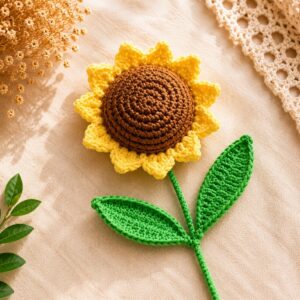 Handmade Crochet Sunflower Brooch Floral Pin Decorative Fashion Accessory