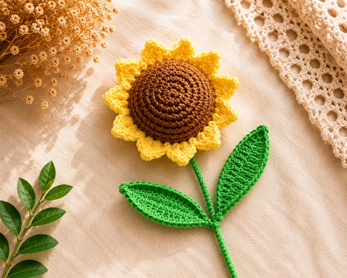 Handmade Crochet Sunflower Brooch Floral Pin Decorative Fashion Accessory