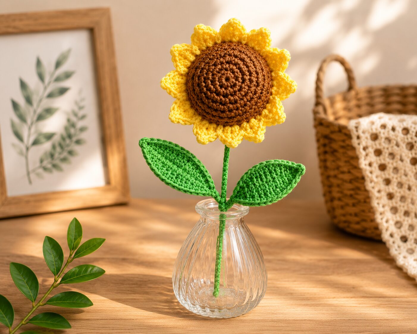 Handmade Crochet Sunflower Brooch Floral Pin Decorative Fashion Accessory - Image 2