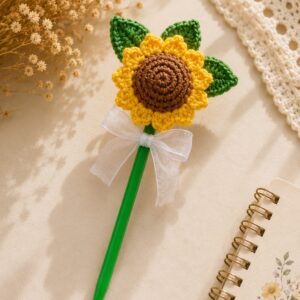 Handmade Crochet Sunflower Pen Floral Decorative Writing Gift Accessory
