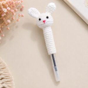 Handmade Crochet Bunny Pen Cute Animal Writing Desk Accessory