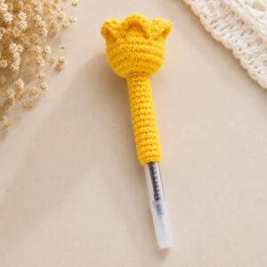Handmade Crochet Tulip Pen Floral Decorative Writing Desk Accessory