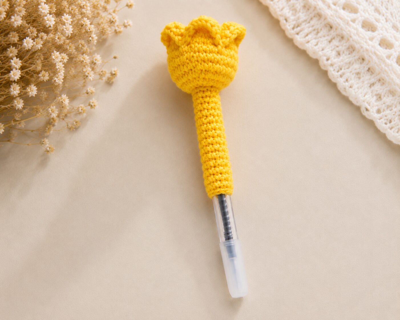Handmade Crochet Tulip Pen Floral Decorative Writing Desk Accessory