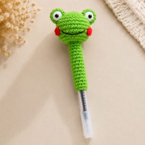 Handmade Crochet Frog Pen Cute Animal Writing Desk Accessory