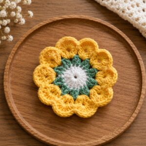 Handmade Crochet Sunflower Coaster Floral Drink Mat Table Decor