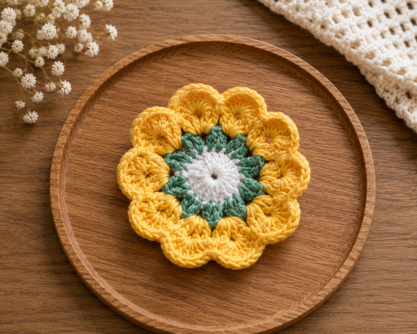 Handmade Crochet Sunflower Coaster Floral Drink Mat Table Decor