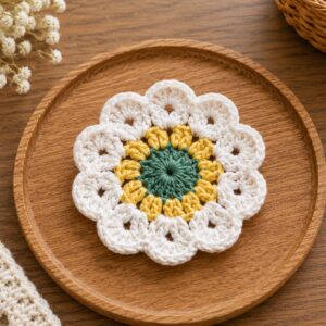 Handmade Crochet Daisy Coaster Floral Drink Mat Table Decoration