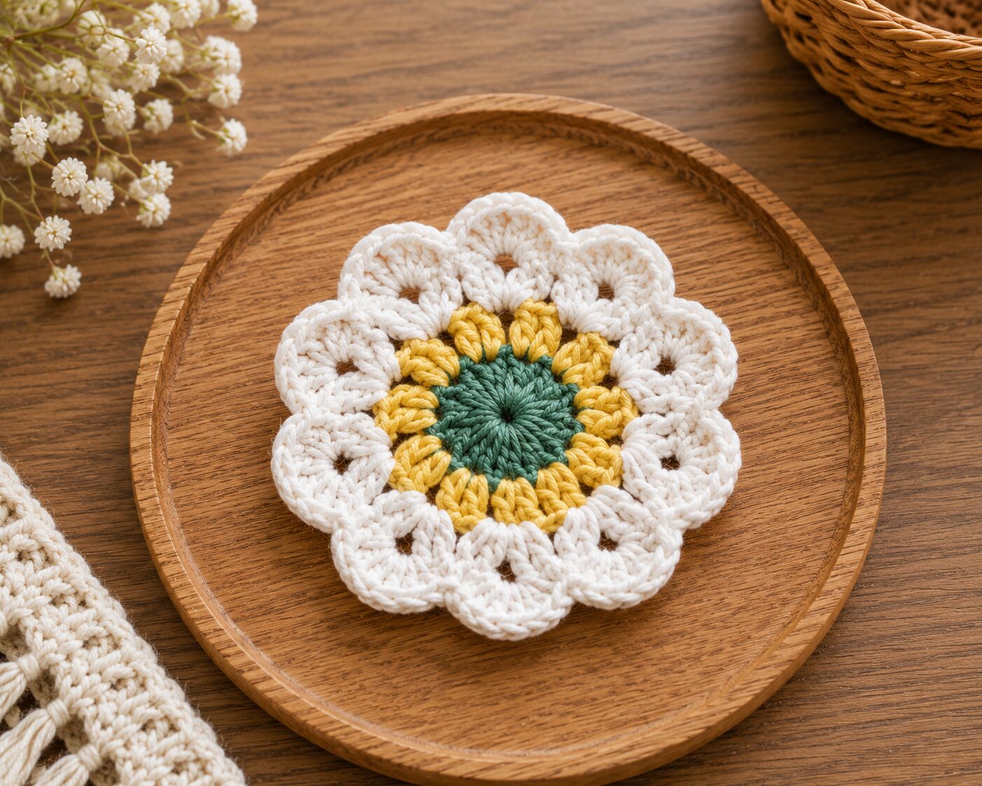 Handmade Crochet Daisy Coaster Floral Drink Mat Table Decoration