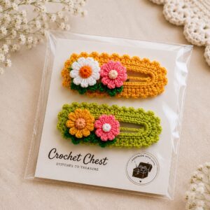 Handmade Crochet Flower Hair Clips Floral Snap Barrettes Set