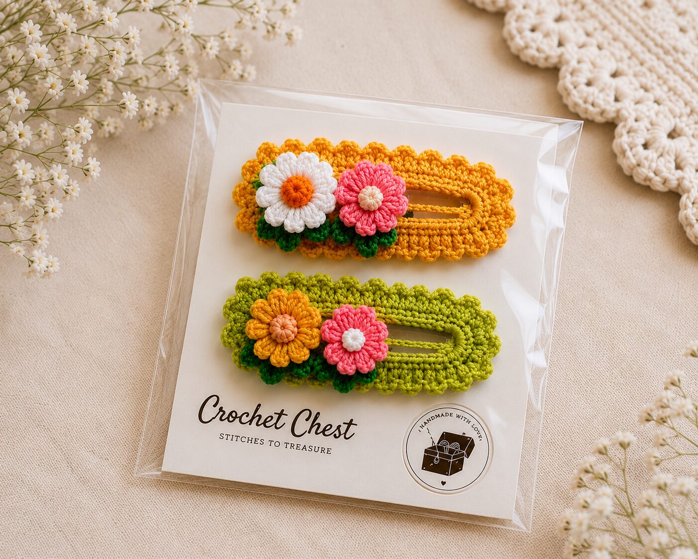 Handmade Crochet Flower Hair Clips Floral Snap Barrettes Set