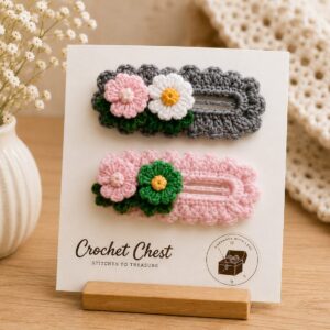 Handmade Crochet Floral Snap Hair Clips Decorative Barrette Set