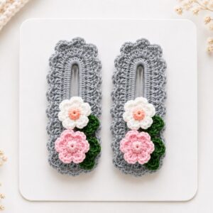 Handmade Crochet Floral Snap Hair Clips Decorative Barrette Set