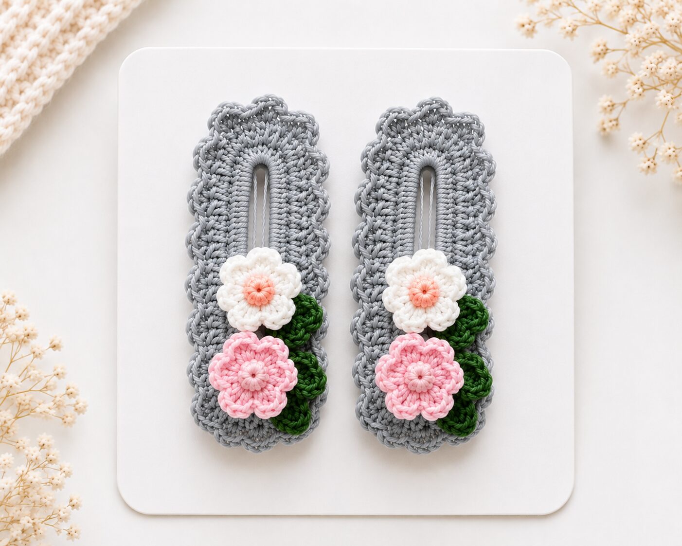 Handmade Crochet Floral Snap Hair Clips Decorative Barrette Set