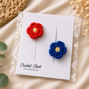 Handmade Crochet Flower Finger Rings Set Red Blue Floral Jewelry