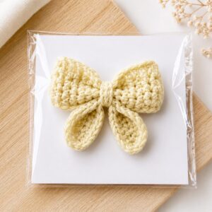 Handmade Crochet Bow Hair Clip Cream Ribbon Style Hair Accessory