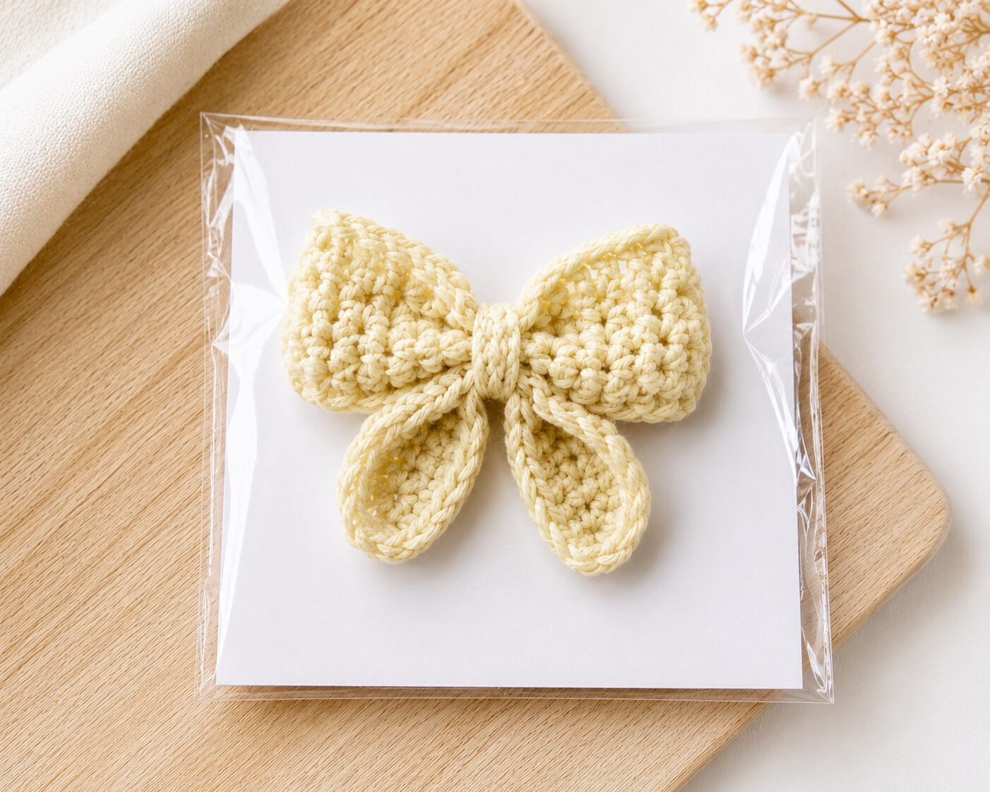 Handmade Crochet Bow Hair Clip Cream Ribbon Style Hair Accessory