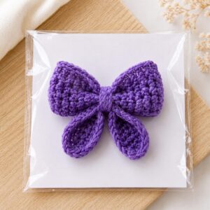 Handmade Crochet Bow Hair Clip Purple Decorative Ribbon Barrette