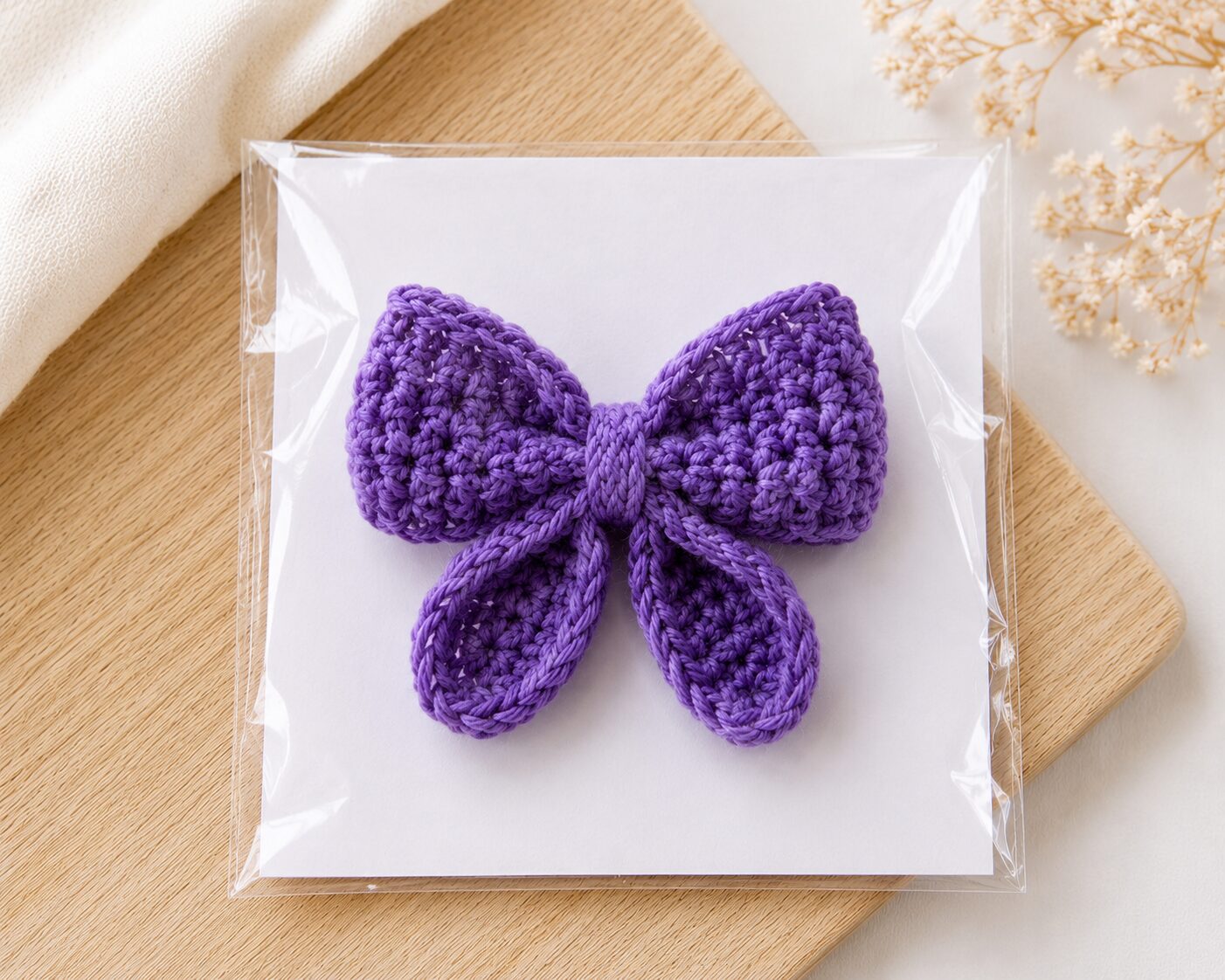 Handmade Crochet Bow Hair Clip Purple Decorative Ribbon Barrette