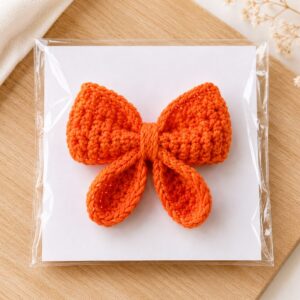 Handmade Crochet Bow Hair Clip Orange Decorative Ribbon Barrette