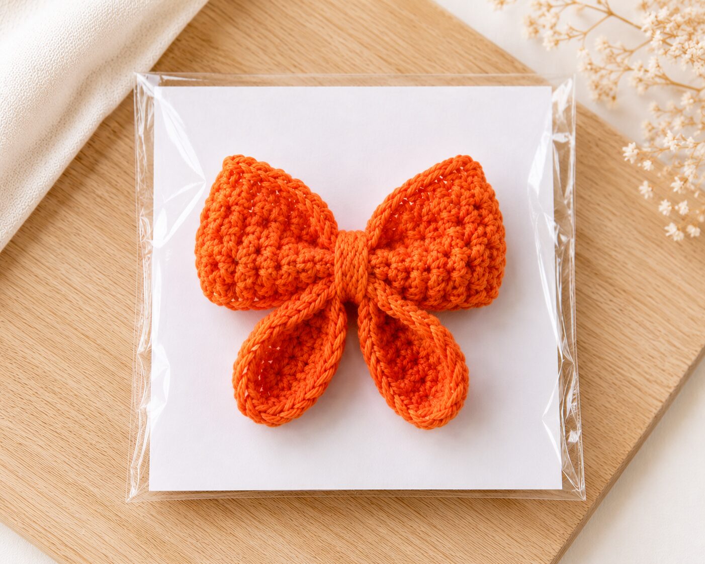 Handmade Crochet Bow Hair Clip Orange Decorative Ribbon Barrette