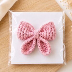 Handmade Crochet Bow Hair Clip Pink Decorative Ribbon Barrette